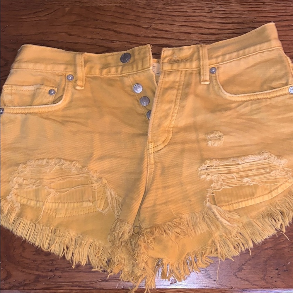 Free People Mustard Ripped Shorts